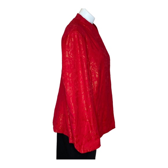 Chico’s red Jacquard jacket with Gold Metallic Threads. Size XL 3. - Picture 2 of 6